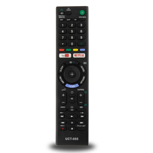 Die UCT-055 Ersatzfernbedienung für Sony Smart TVs, mit gut sichtbaren Netflix- und YouTube-Direkttasten.