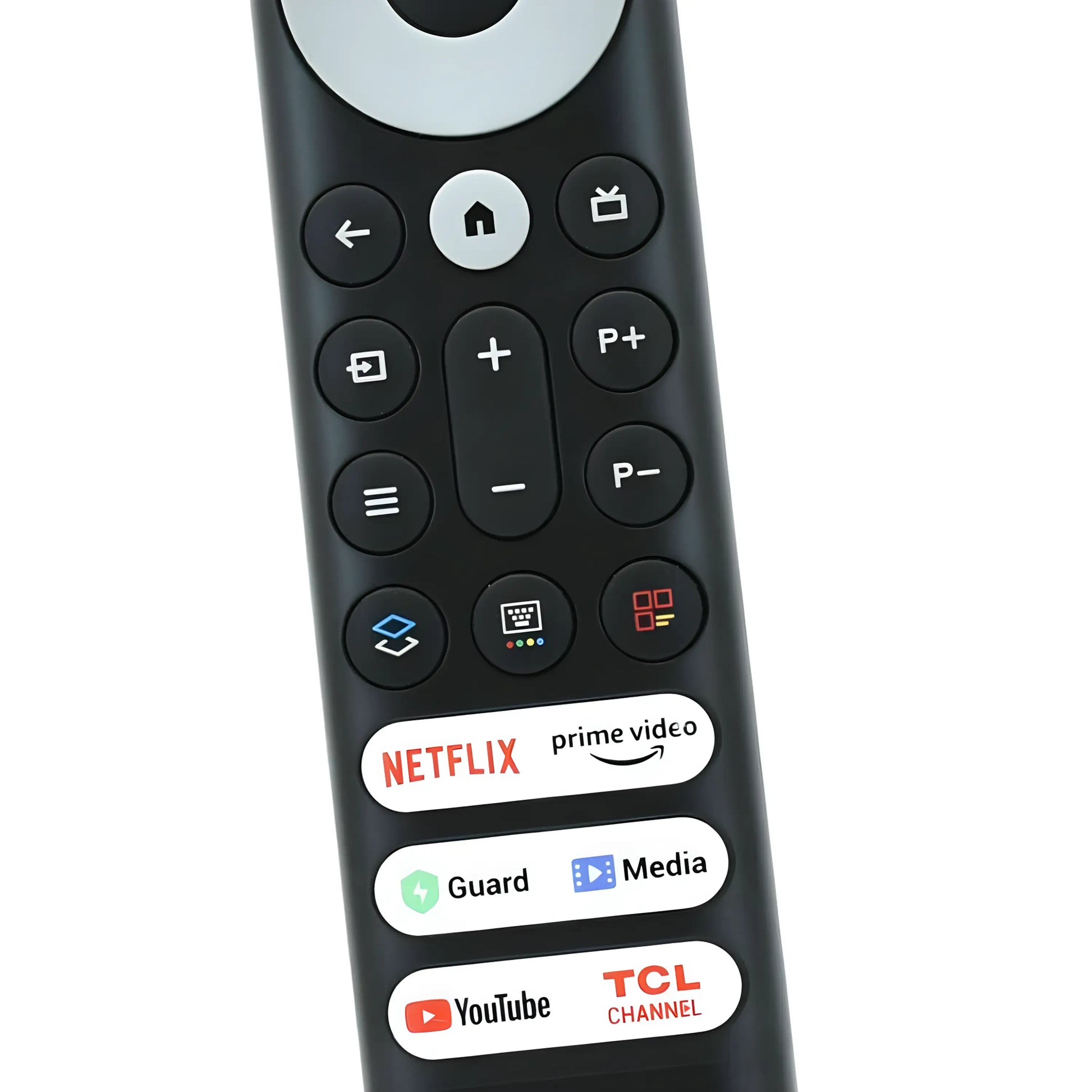 Ersatz Fernbedienung RC902V Detailansicht der App-Tasten (Netflix, Prime Video, YouTube) für TCL Mini-LED Smart TV. Direktzugriff auf Streaming.