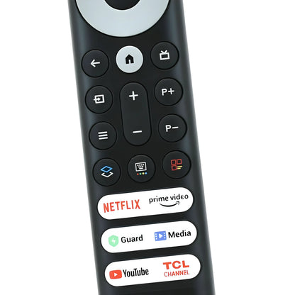 Ersatz Fernbedienung RC902V Detailansicht der App-Tasten (Netflix, Prime Video, YouTube) für TCL Mini-LED Smart TV. Direktzugriff auf Streaming.