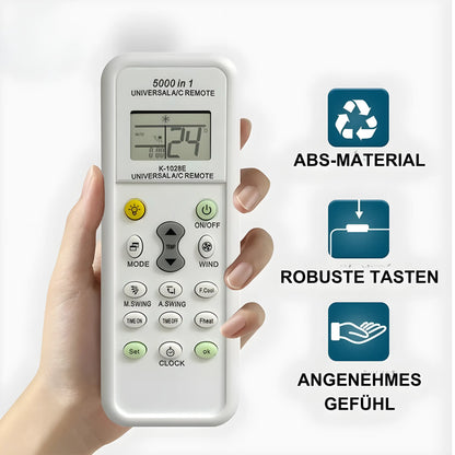 Universal Klimaanlagen Fernbedienung 5000-in-1. Mit ABS-Material, robusten Tasten und angenehmem Gefühl.