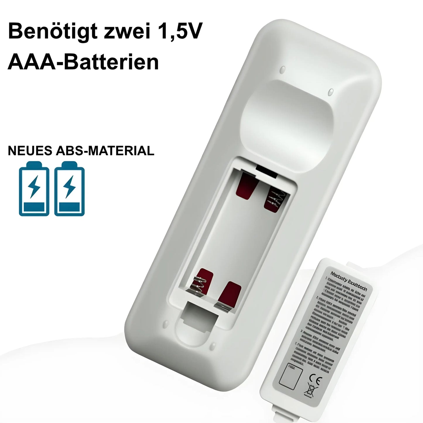Universal Klimaanlagen Fernbedienung benötigt zwei 1.5V AAA-Batterien. Zeigt das Batteriefach und neues ABS-Material.