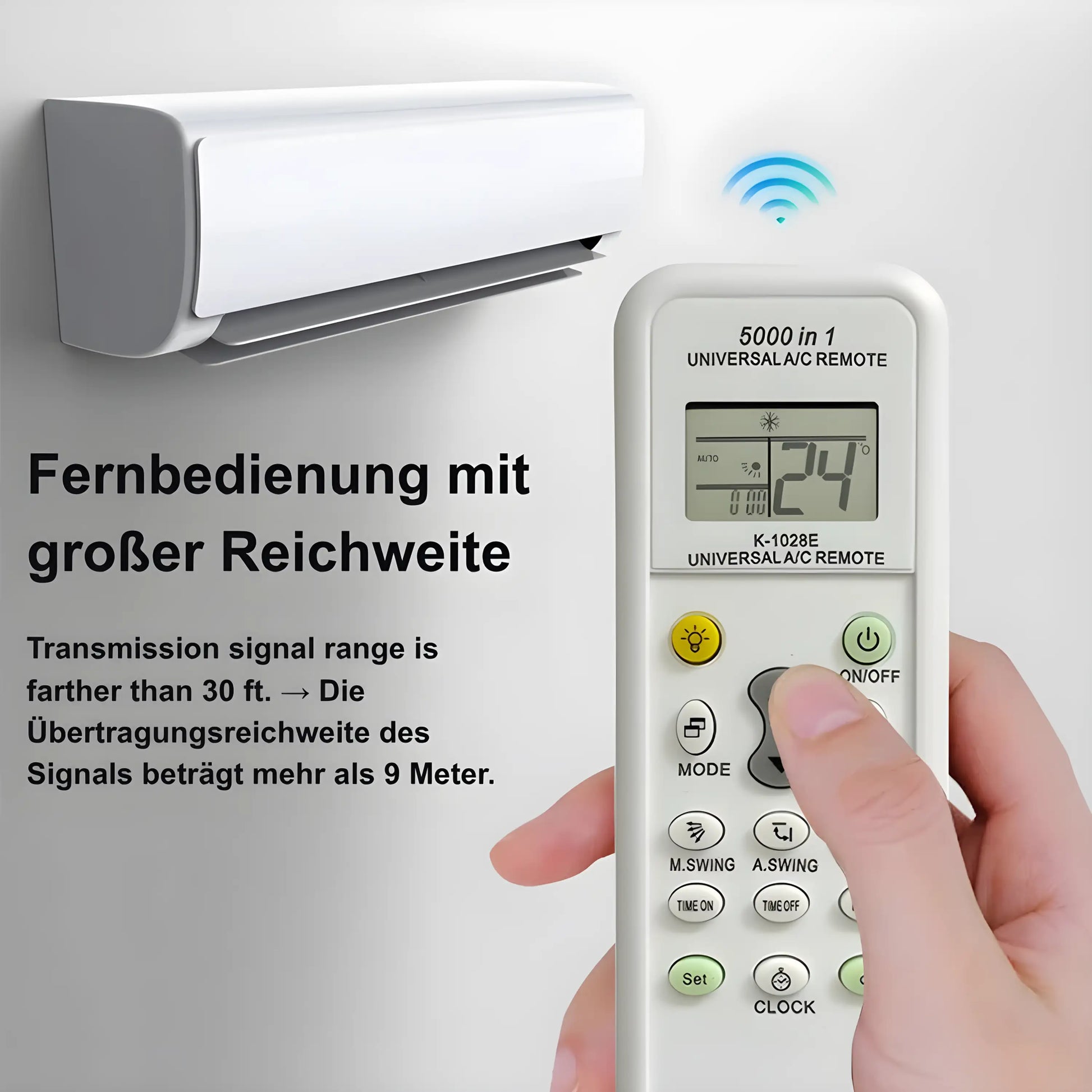 Universal Klimaanlagen Fernbedienung 5000-in-1 mit großer Reichweite von mehr als 9 Metern.