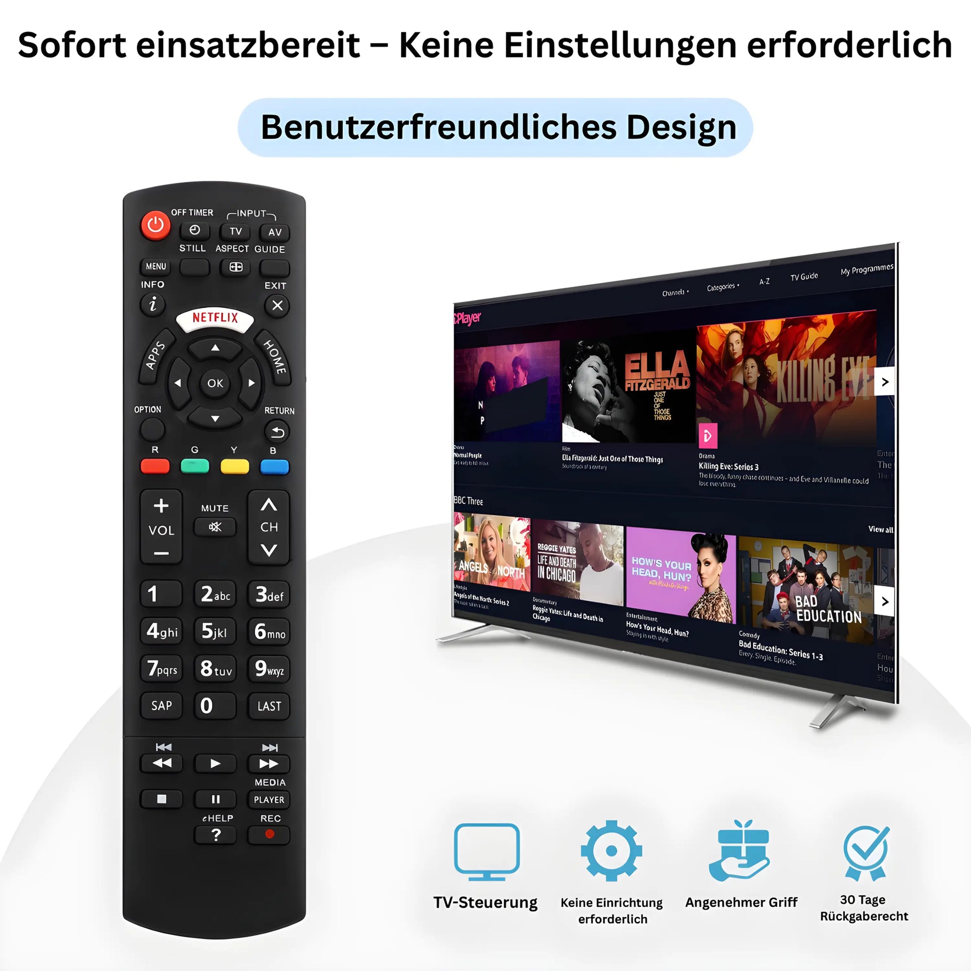 Universal Panasonic Ersatzfernbedienung – sofort einsatzbereit ohne Einrichtung, benutzerfreundliches Design und angenehmer Griff