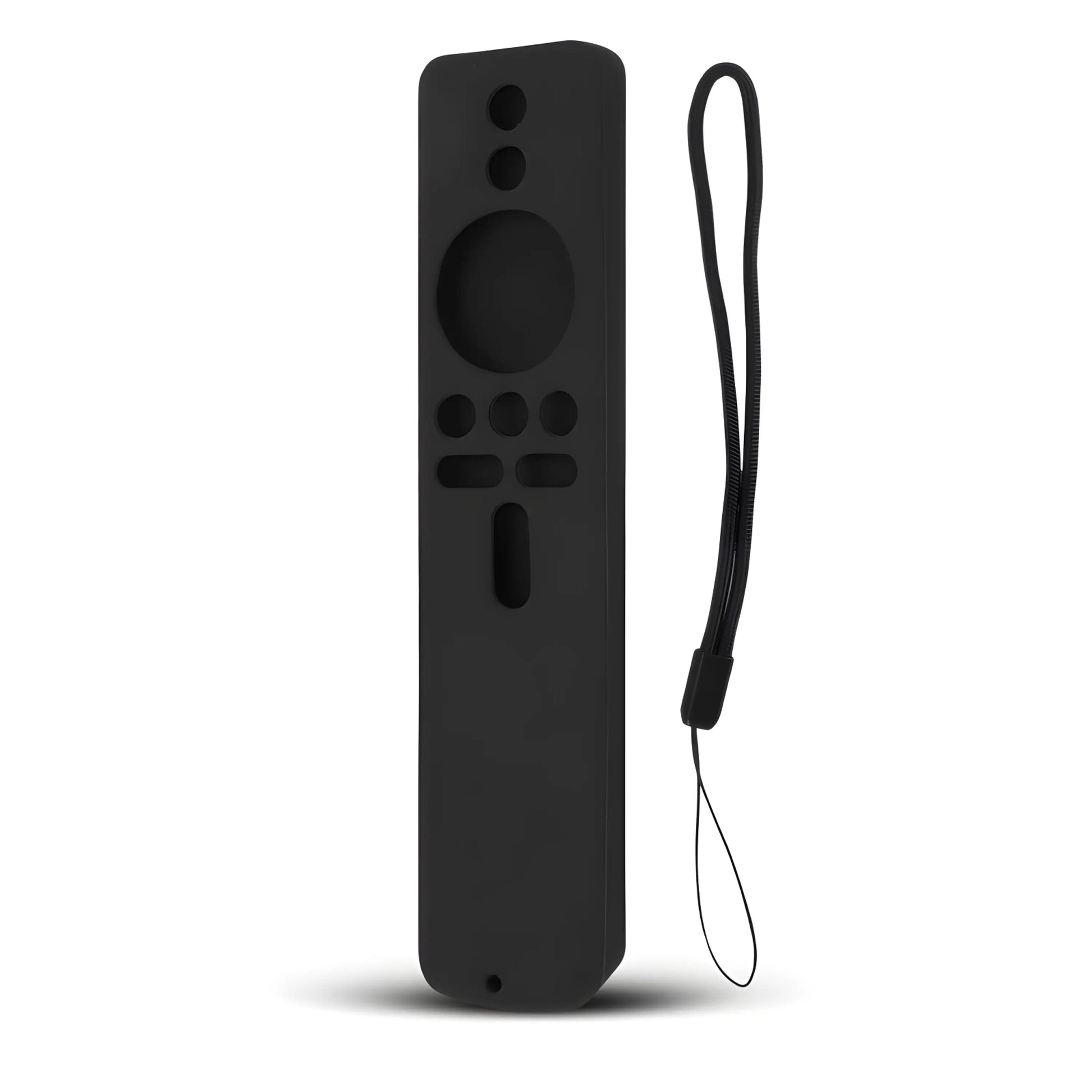 Schwarze Schutzhülle für Xiaomi Mi TV Stick 4K Fernbedienung inklusive praktischer Handschlaufe für besseren Halt und Verlustschutz.