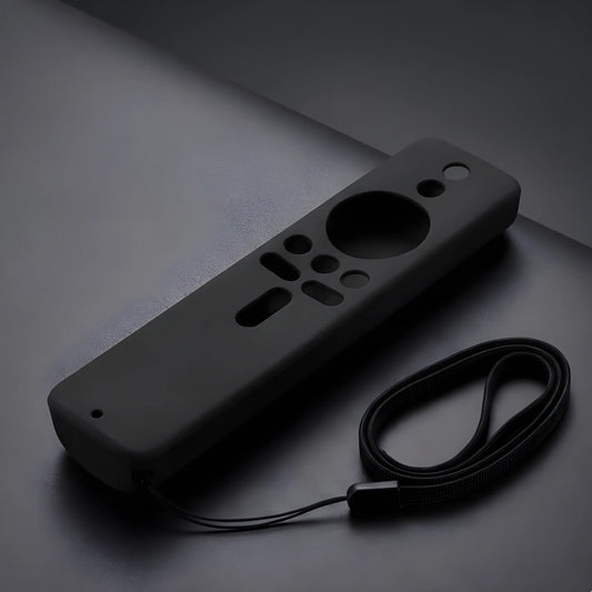 Hochwertiges Set bestehend aus schwarzer Silikonhülle und passender Trageschlaufe für Xiaomi Fernbedienungen.