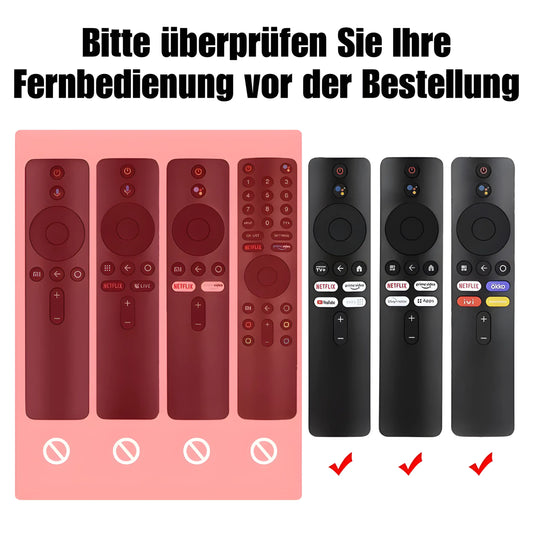 Kompatibilitäts-Check für Xiaomi Fernbedienungen. Die Infografik zeigt mit Häkchen und Kreuzen genau, welche Modelle (wie die Xiaomi TV Box S 2. Gen) mit der Silikonhülle kompatibel sind und welche nicht.